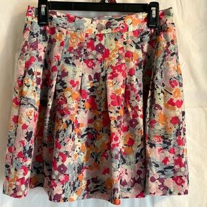 J. Crew Mini Skirt Womens Sz 0 Floral Fit & Flare Pink Blue Lined Pleated Summer